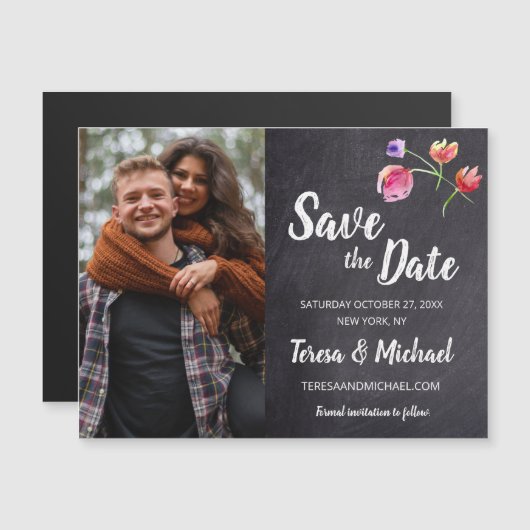 Chalkboard Aquarell Verlobung Foto Hochzeit Magneteinladung (Vorne/Hinten)