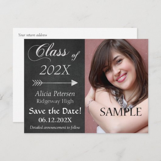 Chalkboard Arrow Save the Date Abschluss Postkarte (Vorne/Hinten)