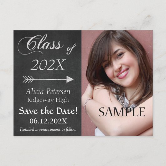 Chalkboard Arrow Save the Date Abschluss Postkarte (Vorderseite)