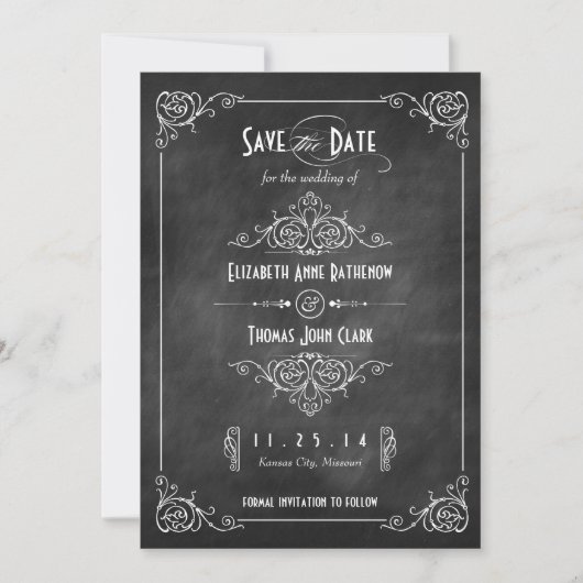 Chalkboard Art Deco Speichern Sie die Datumskarten Save The Date (Vorderseite)