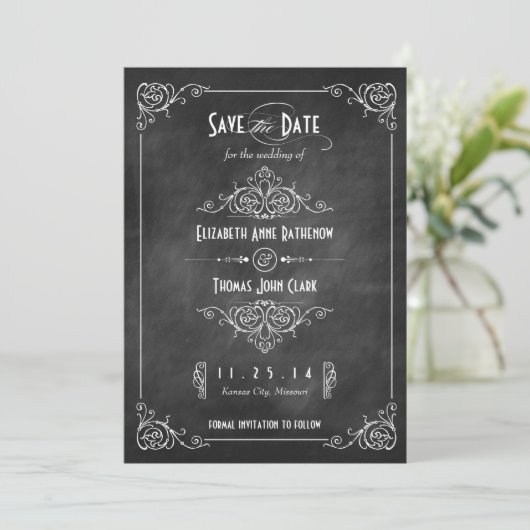Chalkboard Art Deco Speichern Sie die Datumskarten Save The Date (Stehend Vorderseite)