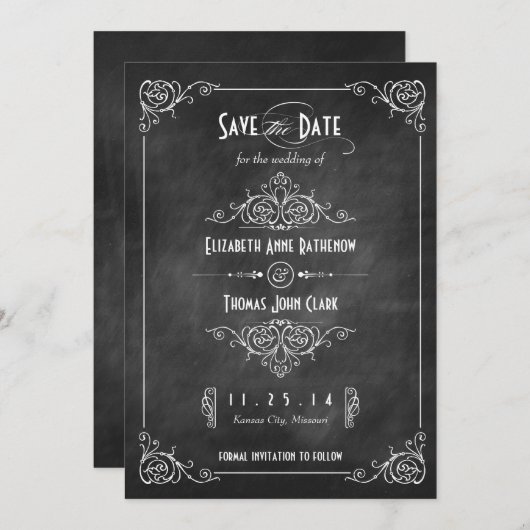 Chalkboard Art Deco Speichern Sie die Datumskarten Save The Date (Vorne/Hinten)