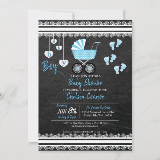 Chalkboard Baby Boy 👶 Duschdesign Einladung (Vorderseite)