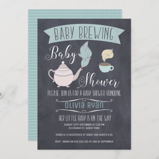 Chalkboard Baby Brewing Baby Shower Einladung (Vorne/Hinten)