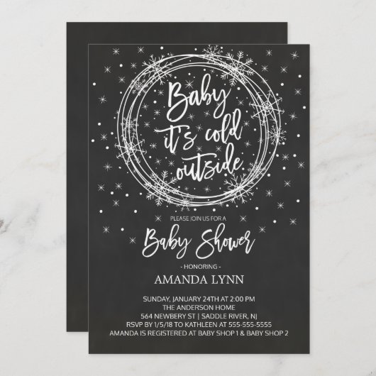 Chalkboard Baby Es ist kalte Außendusche Einladung (Vorne/Hinten)