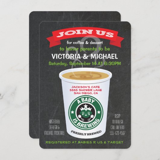 Chalkboard Baby ist das Brechen der Coffee Baby Du Einladung (Vorne/Hinten)