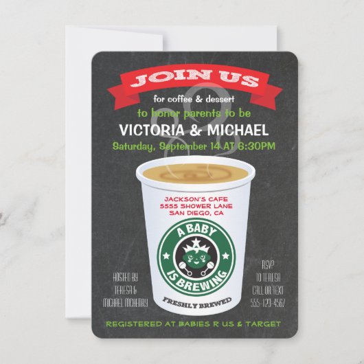 Chalkboard Baby ist das Brechen der Coffee Baby Du Einladung (Vorderseite)