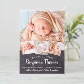 Chalkboard Baby Personalisiert 4 Foto Collage Birt Ankündigung (Stehend Vorderseite)