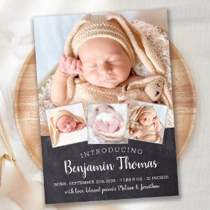 Chalkboard Baby Personalisiert 4 Foto Collage Birt Ankündigung