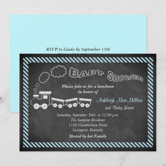 Chalkboard Babydusche Einladung 2 - Blue (Vorne/Hinten)