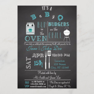 Chalkboard BabyQ blau Einladung