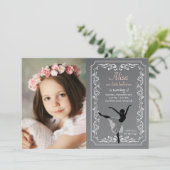 Chalkboard Ballerina Foto Geburtstag Einladung (Stehend Vorderseite)