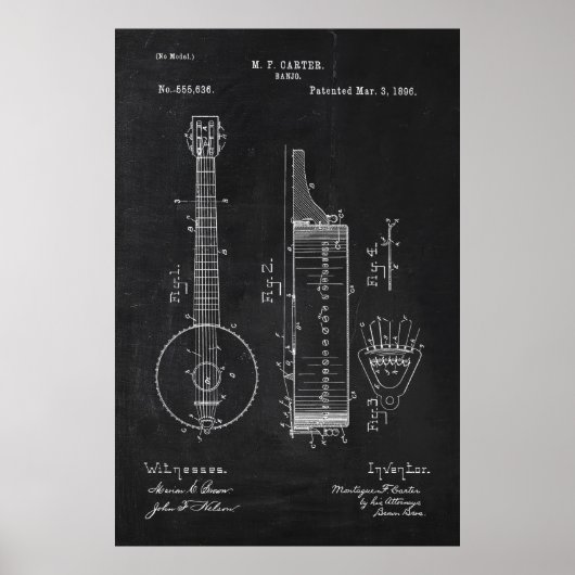 Chalkboard Banjo Patent Poster (Vorne)