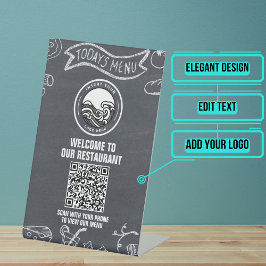 Chalkboard Banner Restaurant Menü QR Code Sockelschild