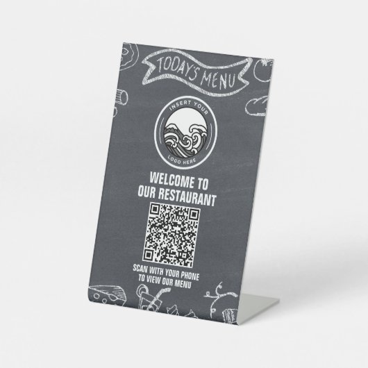 Chalkboard Banner Restaurant Menü QR Code Sockelschild (Vorderseite)
