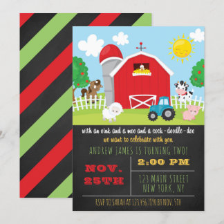 Chalkboard Barnyard Farm Animans Geburtstagsparty Einladung