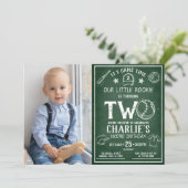 Chalkboard Baseball Alle Star Foto 2. Geburtstag Einladung (Stehend Vorderseite)