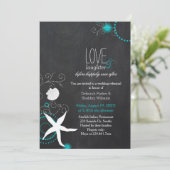 Chalkboard Beach Hochzeit Probe Dinner Einladung (Stehend Vorderseite)