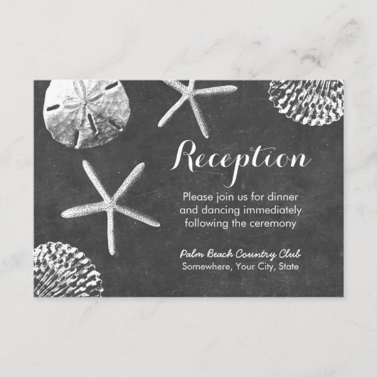 Chalkboard Beach Theme Seashells Hochzeitsempfang Begleitkarte (Vorderseite)