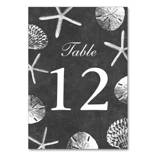 Chalkboard Beach Theme Seashells Tischnummern (Vorderseite)