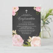 Chalkboard-Bestätigung für Aquarellpink-Peonies Einladung (Stehend Vorderseite)