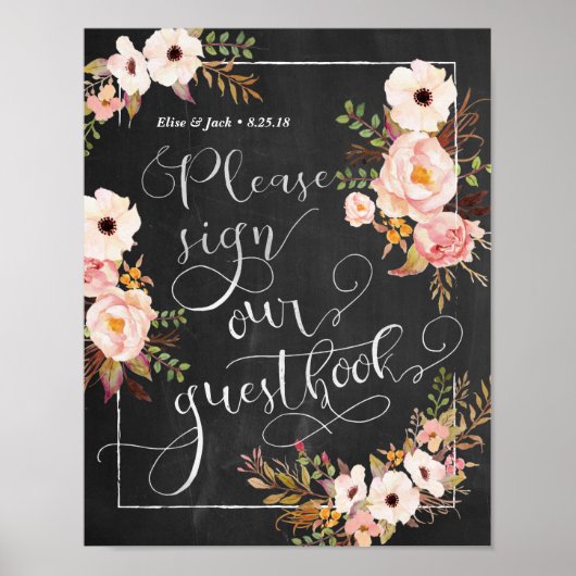 Chalkboard Bitte Unterschreiben Sie unser Gästebuc Poster (Vorne)