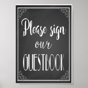 Chalkboard Bitte unterschreiben Sie unser Gästebuc Poster