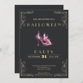 Chalkboard Black and Gold Hexe Stiletto Halloween Einladung (Vorne/Hinten)