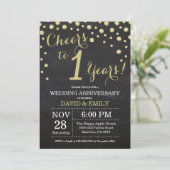 Chalkboard Black and Gold zum 1. Hochzeitstag Einladung (Stehend Vorderseite)
