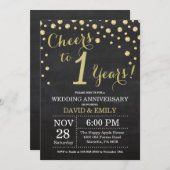 Chalkboard Black and Gold zum 1. Hochzeitstag Einladung (Vorne/Hinten)