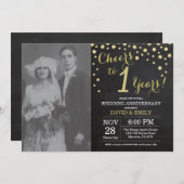Chalkboard Black and Gold zum 1. Hochzeitstag Einladung (Vorne/Hinten)