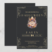 Chalkboard Black & Gold Boho Cat Halloween Einladung (Vorne/Hinten)
