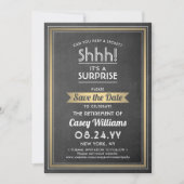 Chalkboard Black & Gold Chalkboard zum Party für U Save The Date (Vorderseite)