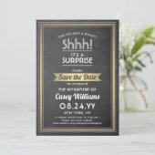 Chalkboard Black & Gold Chalkboard zum Party für U Save The Date (Stehend Vorderseite)