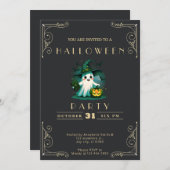 Chalkboard Black & Gold Ghost-Assistent Einladung (Vorne/Hinten)