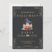 Chalkboard Black & Gold Ghost Hexenhut Halloween Einladung (Vorderseite)