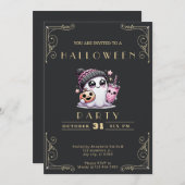 Chalkboard Black & Gold Ghost Stars Niedliches Hal Einladung (Vorne/Hinten)
