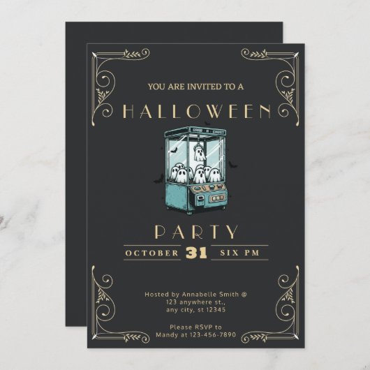 Chalkboard Black & Gold Grab ein Ghost Halloween Einladung (Vorne/Hinten)