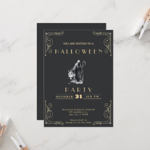 Chalkboard Black & Gold Grim Sensenmann Halloween Einladung