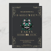 Chalkboard Black & Gold Jack O' Lantern Halloween Einladung (Vorne/Hinten)