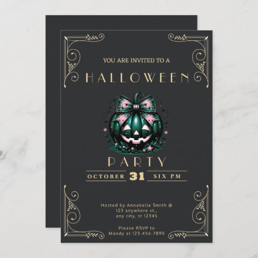 Chalkboard Black & Gold Jack O' Lantern Halloween Einladung (Vorne/Hinten)