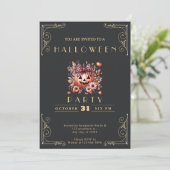 Chalkboard Black & Gold Jack O' Lantern Halloween Einladung (Stehend Vorderseite)