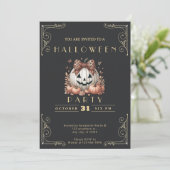 Chalkboard Black & Gold Jack O' Lantern Halloween Einladung (Stehend Vorderseite)