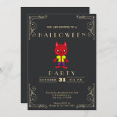 Chalkboard Black & Gold Niedliche Wolfman Hallowee Einladung (Vorne/Hinten)