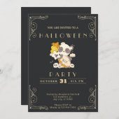 Chalkboard Black & Gold Panda Grave RIP Halloween Einladung (Vorne/Hinten)