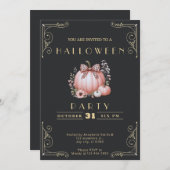 Chalkboard Black & Gold Pumpkin Bow Niedliches Hal Einladung (Vorne/Hinten)