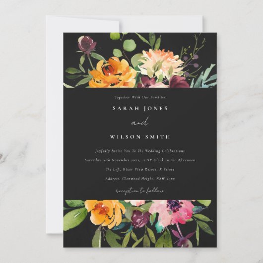 CHALKBOARD BLACK PINK YELLOW ORANGE FLUSSBREITE EINLADUNG (Vorderseite)