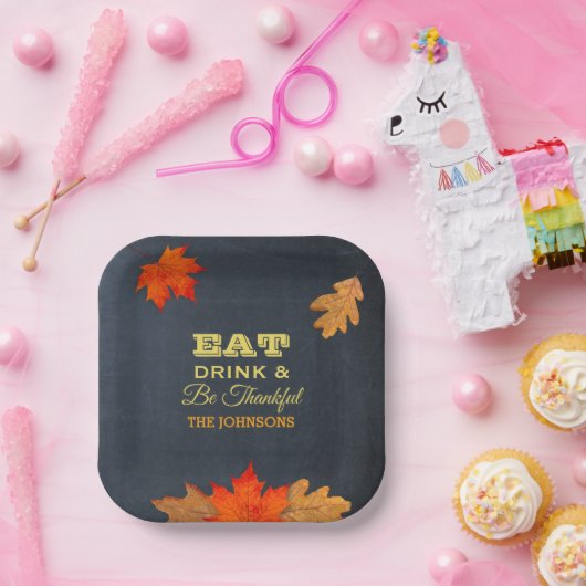 Chalkboard-Blätter essen Drink und sind dankbar Pappteller (Party)