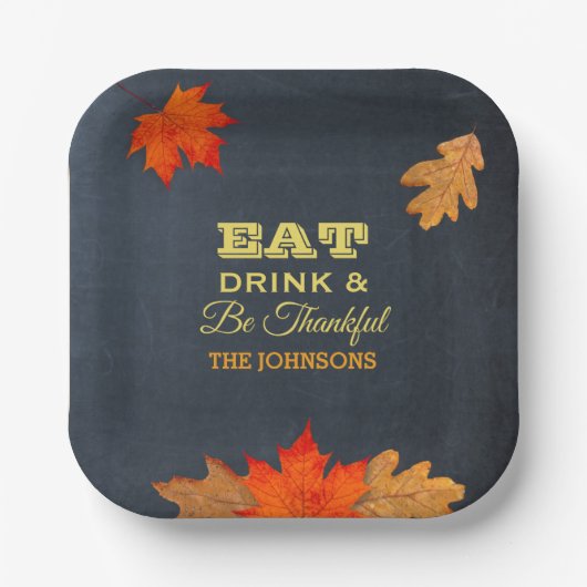 Chalkboard-Blätter essen Drink und sind dankbar Pappteller (Vorderseite)