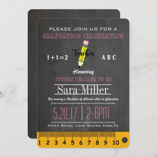 Chalkboard & Bleistift Abschluss Einladung (Vorne/Hinten)